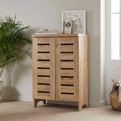 Dunelm Slatted Shoe Storage Unit Light Oak