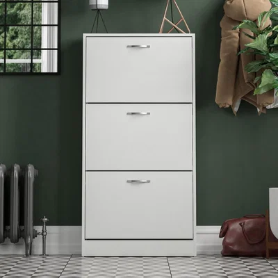 Furniture123 Slim White Shoe Cabinet 3 Doors