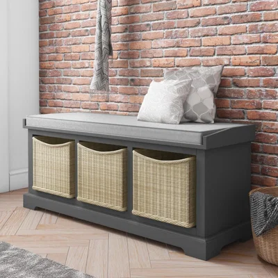 Furniture123 Grey Shoe Rack with Seat Storage Bench & Wicker Baskets - Elms