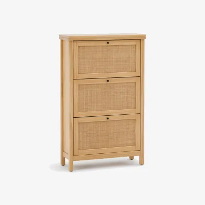 La Redoute Gabin Solid Pine and Rattan Shoe Cabinet