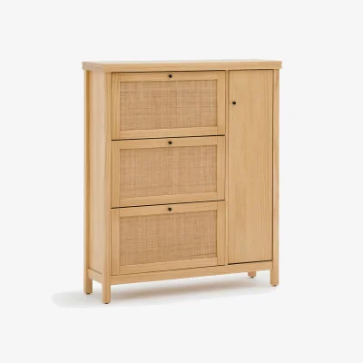 La Redoute Gabin Solid Pine/Rattan Caning Shoe Cabinet