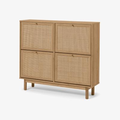 Made.com Pavia Wide Double Shoe Storage, Natural Rattan & Oak Effect