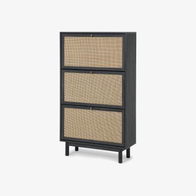 Made.com Pavia Double Shoe Storage, Natural Rattan & Black Wood Effect