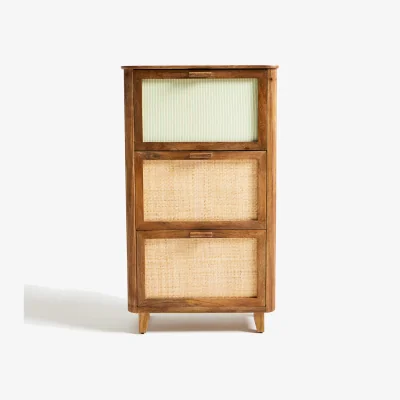 Oliver Bonas Tinta Green Stripe Mango Wood Shoe Cabinet