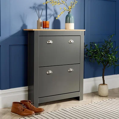 The Range Langdale 2 Door Shoe Cabinet Storage Unit - Graphite