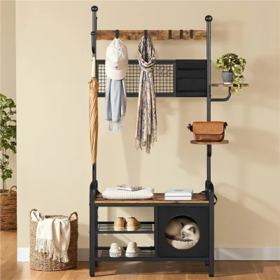 The Range Yaheetech Hall Tree with Shoe Racks and Hooks - Brown