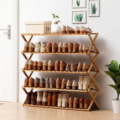 The Range Foldable 5 Layer Bamboo Wooden Shoes Flower Plant Storage Shelf - Light Brown