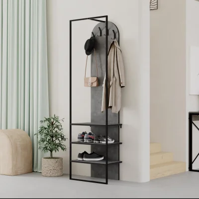 The Range FWStyle Hallway Coat Rack Shoe Storage Unit Hallway Furniture - Retro Grey Oak
