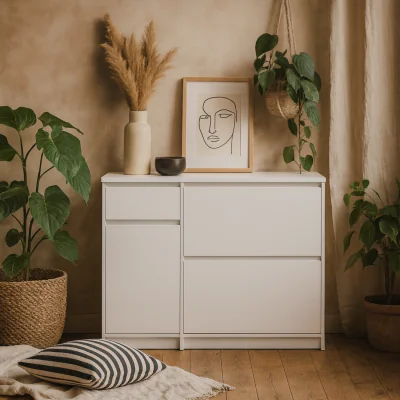 The Range Budapest Gloss Shoe Cabinet 3 Flip Down Doors 1 Drawer - White