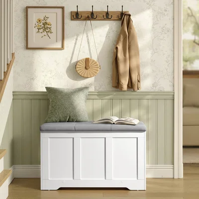 The Range VASAGLE Storage Chest with Lid, Farmhouse Shoe Storage Bench - white