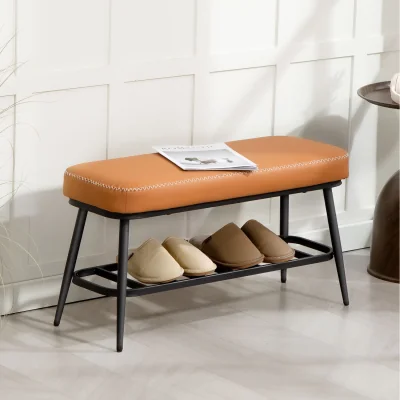 The Range HOMCOM Shoe Bench, PU Leather Shoe Storage Bench for Entryway - Brown