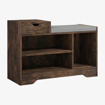 The Range Industrial Shoe Storage Bench With 3 Open Shelves - Brown