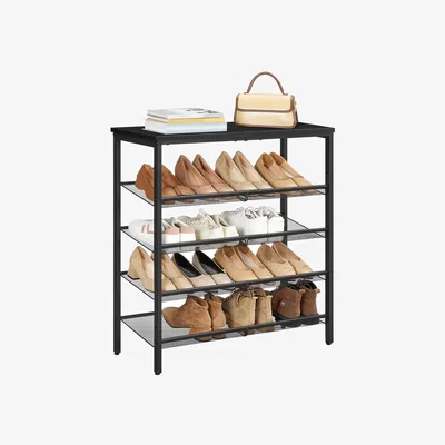 The Range 4-Tier Hallway Shoe Rack Storage With Fabric Shelves - Black