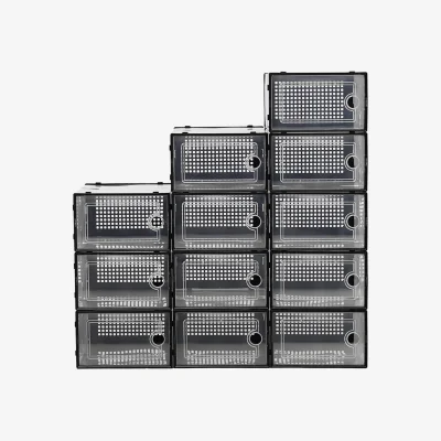 The Range 12x Plastic Stackable Shoe Storage Boxes - Black