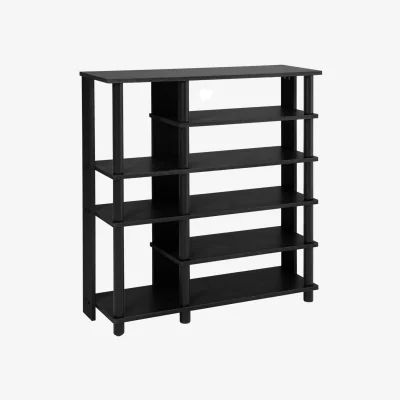 The Range Wooden Open Shoe Rack with Multi-Height Shelves - Black