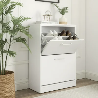 The Range Shoe Cabinet Storage 2 Drawer Shoe Cupboard Wooden Rack - White