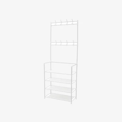The Range 4 Tier Shoe Rack with Coat Hanger - White