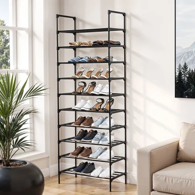 The Range 10-Tier Tall Black Metal Shoe Rack - Black