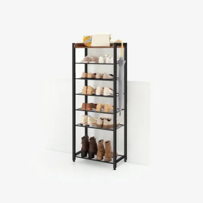 The Range Industrial 8-Tier Shoe Storage Rack - Tall and Narrow for Hallway - Brown