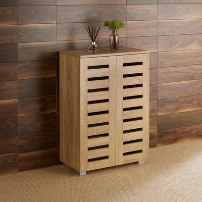 The Range Oslo 2 Door Shoe Storage Cabinet Unit - Oak
