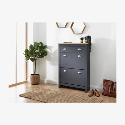 The Range Lancaster Two Door One Drawer Shoe Cabinet - Slate Blue