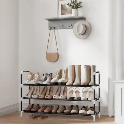 The Range SONGMICS 3-Tier Shoe Rack, Non-Woven Fabric Shoe Organiser - Black