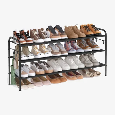 The Range SONGMICS 3-Tier Adjustable Shoe Rack with Hooks - Black