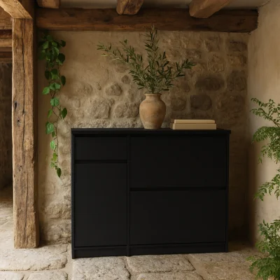 The Range Wyld Haus Budapest Matt Black Shoe Cabinet 3 Doors 1 Drawer - Black