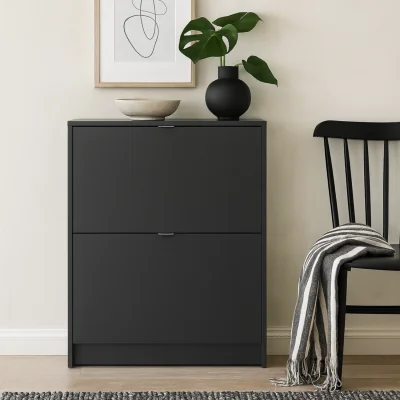 The Range Prague Matt Shoe Cabinet 2 Flip Down Doors - Black