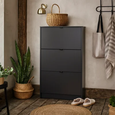 The Range Prague Matt Shoe Cabinet Slim Hallway Storage - Black