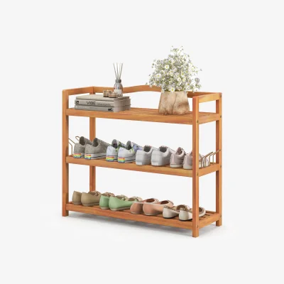 The Range 3-Tier Shoe Rack with Side Hooks - Brown