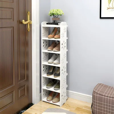 The Range Open Shoes Rack With Plum Blossom Pattern - White / 96cm