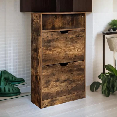 The Range 2 Drawer Shoe Storage Cabinet With Shelf Rustic - Rustic Brown