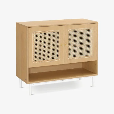 The Range VASAGLE Boho Shoe Cabinet with Rattan Doors - Yellow