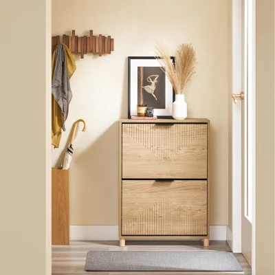 The Range Slim Shoe Cabinet with Flip Doors for 8 Pairs - Light Oak - Light Oak