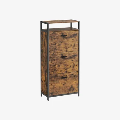 The Range VASAGLE Rustic Shoe Storage Cabinet with 3 Folding Doors - Bronze