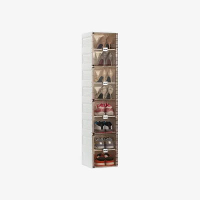 The Range Shoe Storage Organizer Foldable Cabinet with Door - Brown & White / 132cm / 8