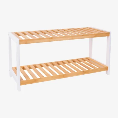 The Range 2 Tier Natural Bamboo Shoe Rack Easy Assembly Shelf Organizer - Brown and white