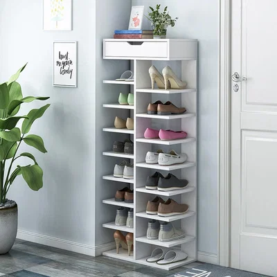 The Range Lifeideas 9-Tier Shoe Rack with Top Drawer - White