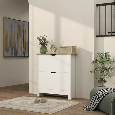 The Range HOMCOM 12 Shoe Storage Cabinet 4 Shelves 2 Drawers - High Gloss White / 72cm / 80cm