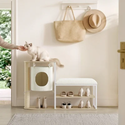 The Range Yaheetech 2-in-1 Shoe Storage Bench & Cat Tower - Oak