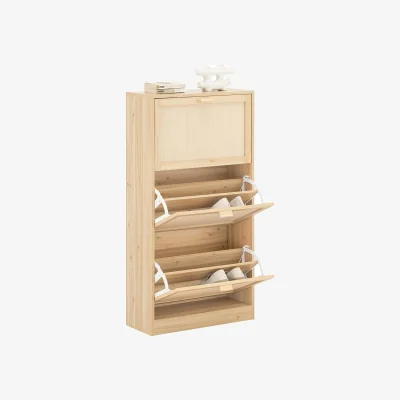 The Range Shoe Cabinet Organiser - Wooden Natural / 3 Flip Drawers
