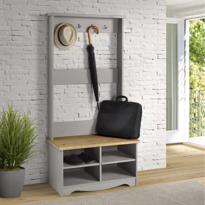 The Range Corona Grey Hall Shoe Bench with Hat and Coat Rack - Grey
