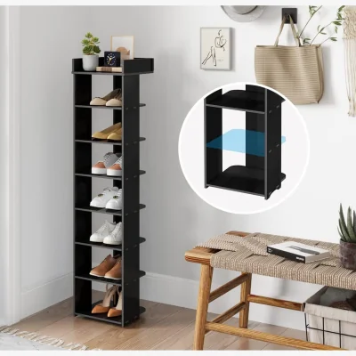 The Range 8 Tier Slim Black Shoe Rack Shoe Storage Organiser Shelf  - BLACK