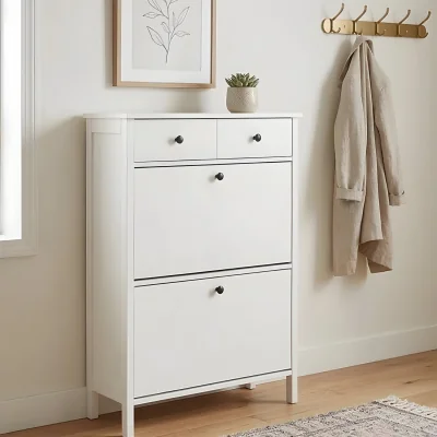 The Range Kira White Shoe Storage Cabinet - Slim Wooden Shoe Rack for Hallway - White