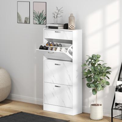 The Range HOMCOM Shoe Cabinet with 4 Drawers  Flip Doors - Marble White