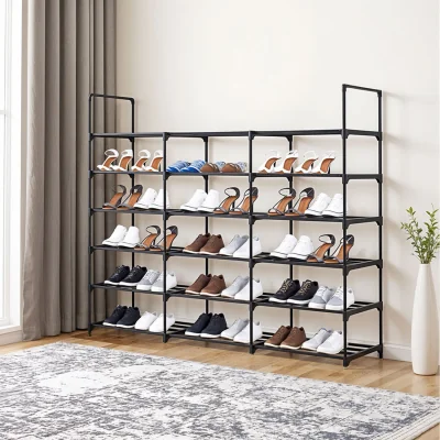 The Range Black Metal Shoe Rack - Black / 128cm