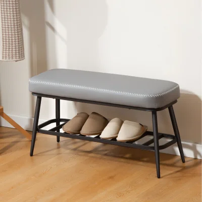 The Range HOMCOM Shoe Bench, PU Leather Shoe Storage Bench for Entryway - Grey