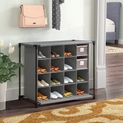 The Range 4-Tier Shoe Rack with 16 Cubes - Grey