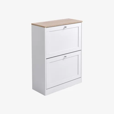 The Range Wooden Two-Tier Flip-Down Shoe Storage Cabinet - White